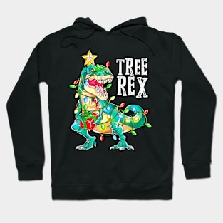 Tree Rex Christmas T-Rex With Xmas Lights Dinosaur Kids Boys Hoodie